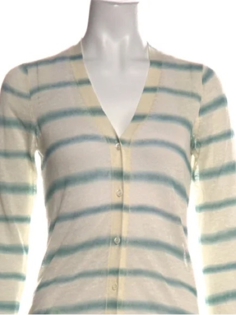 Prada Linen Cream Cardigan with Blue Stripes